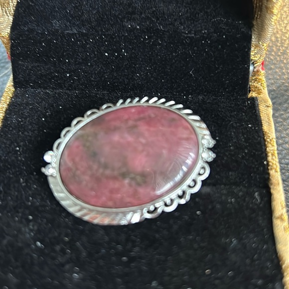 Jewelry - Coffee Bean Jasper Brooch Or Pendant  With CZ Stones